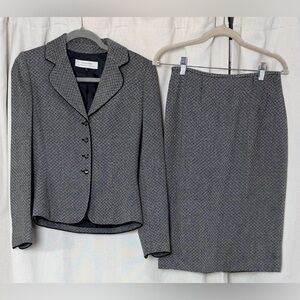 TAHARI ASL 2 Pc Skirt Suit Black White Tweed Jacket Size 2 Business Executive